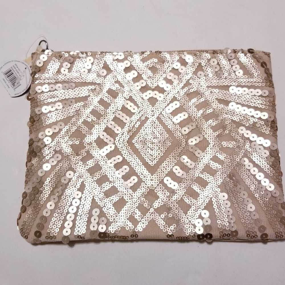 Champagne gold Sequin Clutch / Makeup bag